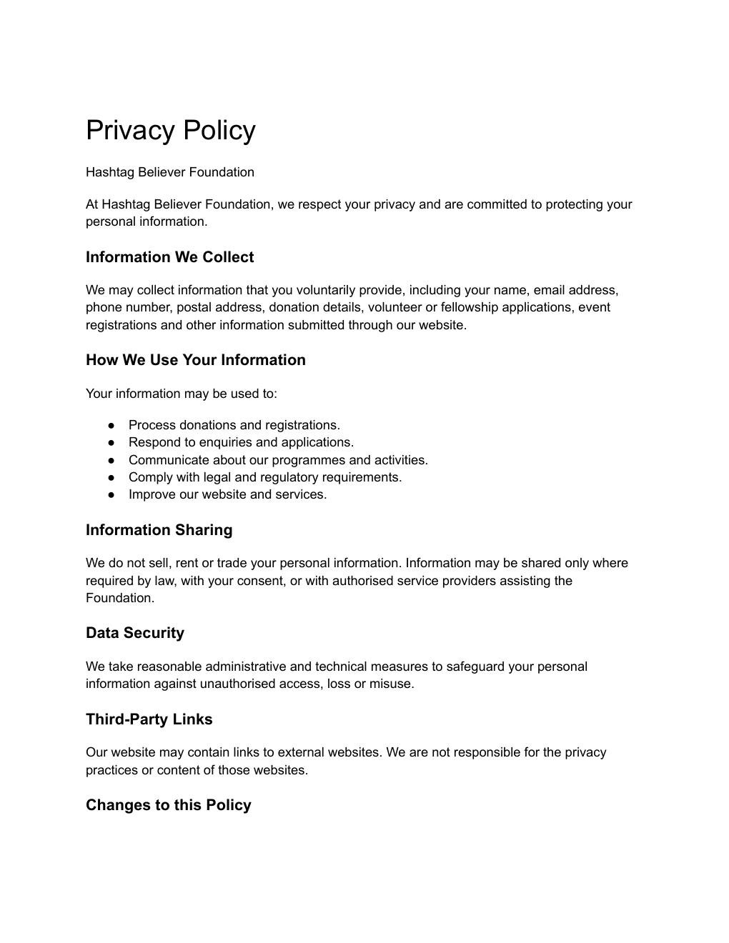 Preview of Privacy Policy